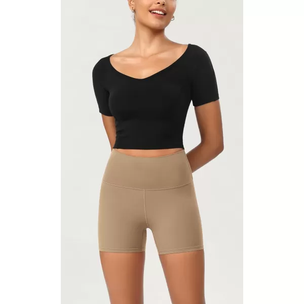 ODODOS ODCLOUD 2Pack Lounge Yoga Shorts for Women 4quot  6quot  8quot 10quot High Waist Buttery Soft Biker ShortsBlacklight Brown