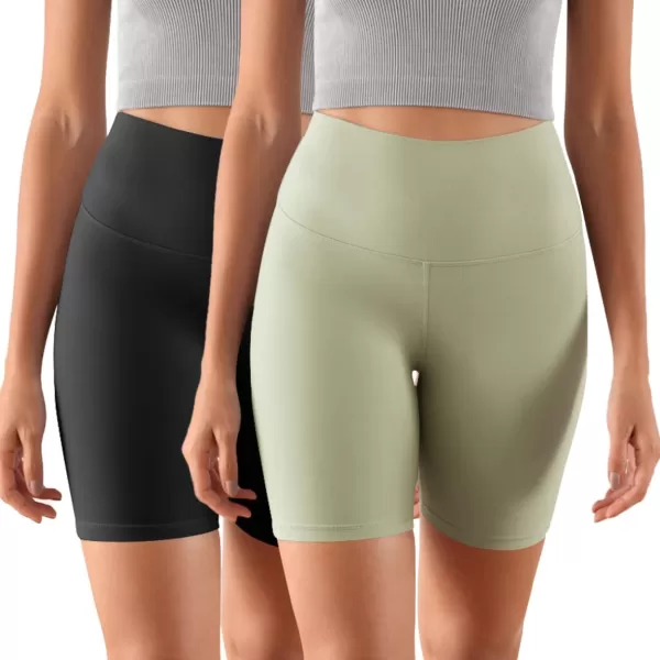 ODODOS ODCLOUD 2Pack Lounge Yoga Shorts for Women 4quot  6quot  8quot 10quot High Waist Buttery Soft Biker ShortsBlacklime Stone