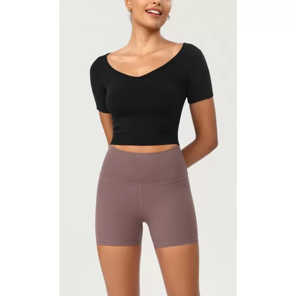 ODODOS ODCLOUD 2Pack Lounge Yoga Shorts for Women 4quot  6quot  8quot 10quot High Waist Buttery Soft Biker ShortsBlackpurple Taupe