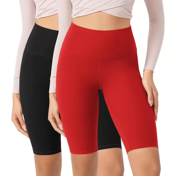 ODODOS ODCLOUD 2Pack Lounge Yoga Shorts for Women 4quot  6quot  8quot 10quot High Waist Buttery Soft Biker ShortsBlackred