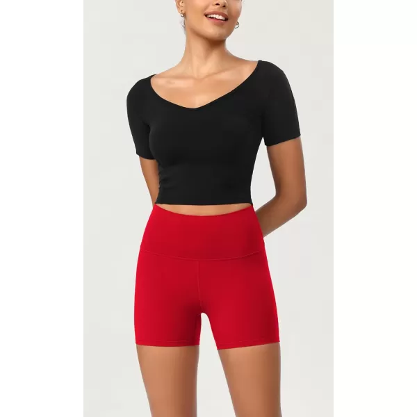 ODODOS ODCLOUD 2Pack Lounge Yoga Shorts for Women 4quot  6quot  8quot 10quot High Waist Buttery Soft Biker ShortsBlackred