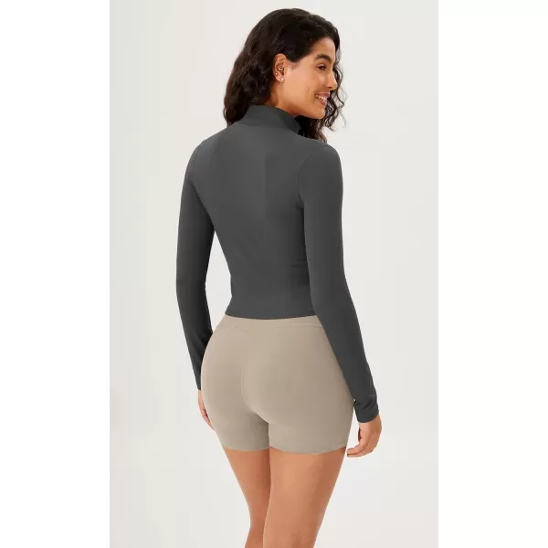 ODODOS Womens Cloud Feeling Athletic Jacket Full Zip Mock Neck Long Sleeve Lightweight Workout Cropped TopCharcoal