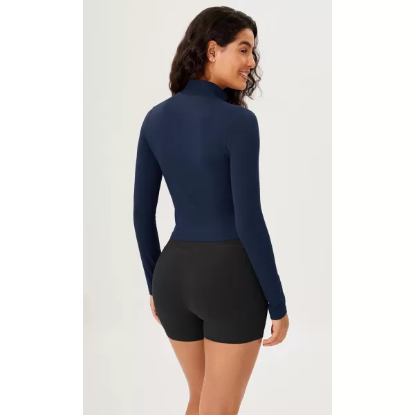 ODODOS Womens Cloud Feeling Athletic Jacket Full Zip Mock Neck Long Sleeve Lightweight Workout Cropped TopNavy