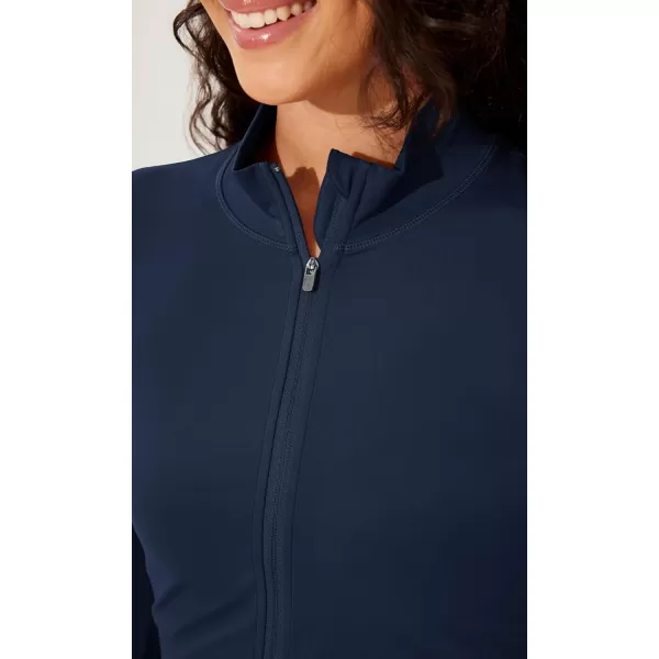 ODODOS Womens Cloud Feeling Athletic Jacket Full Zip Mock Neck Long Sleeve Lightweight Workout Cropped TopNavy