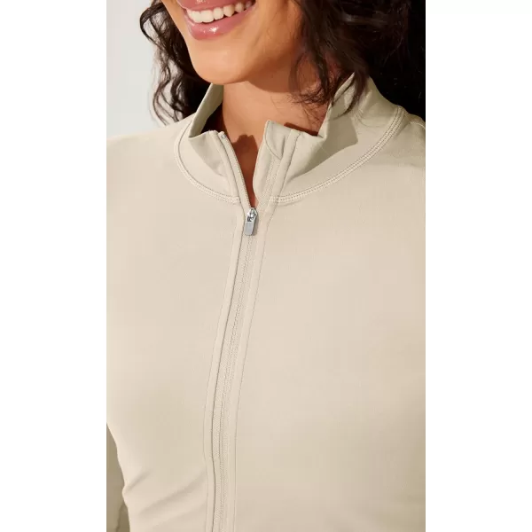 ODODOS Womens Cloud Feeling Athletic Jacket Full Zip Mock Neck Long Sleeve Lightweight Workout Cropped TopOat Milk