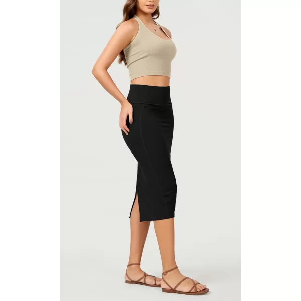 ODODOS Womens Cloud Feeling Midi Skirt High Waist Back Slit Bodycon SlimFit Pencil SkirtsBlack