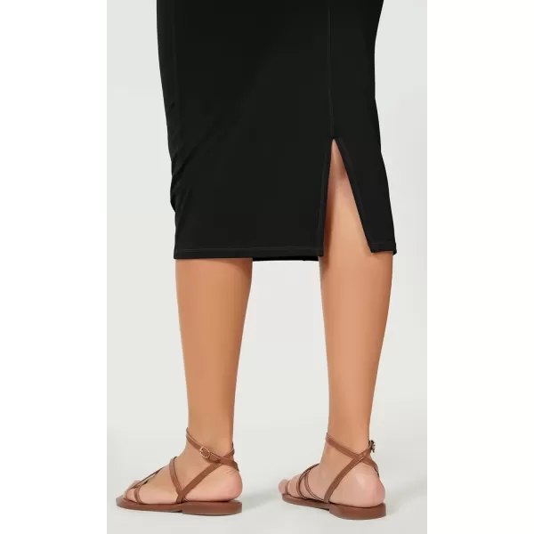 ODODOS Womens Cloud Feeling Midi Skirt High Waist Back Slit Bodycon SlimFit Pencil SkirtsBlack