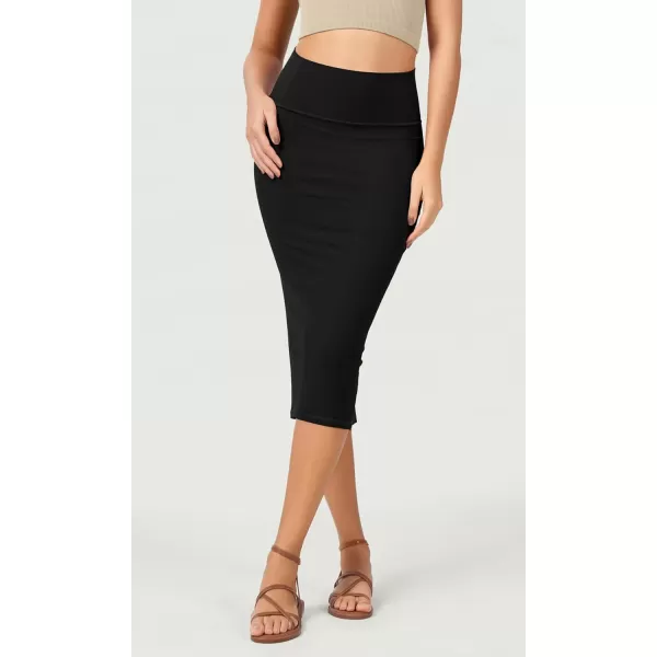 ODODOS Womens Cloud Feeling Midi Skirt High Waist Back Slit Bodycon SlimFit Pencil SkirtsBlack