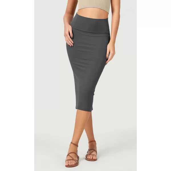 ODODOS Womens Cloud Feeling Midi Skirt High Waist Back Slit Bodycon SlimFit Pencil SkirtsCharcoal