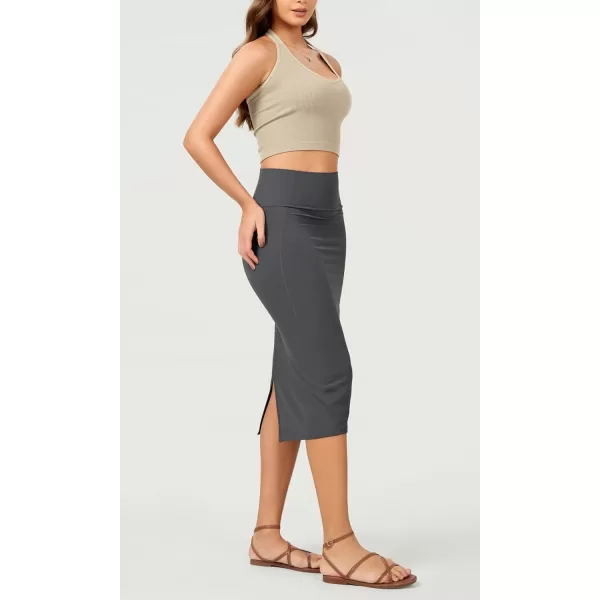ODODOS Womens Cloud Feeling Midi Skirt High Waist Back Slit Bodycon SlimFit Pencil SkirtsCharcoal