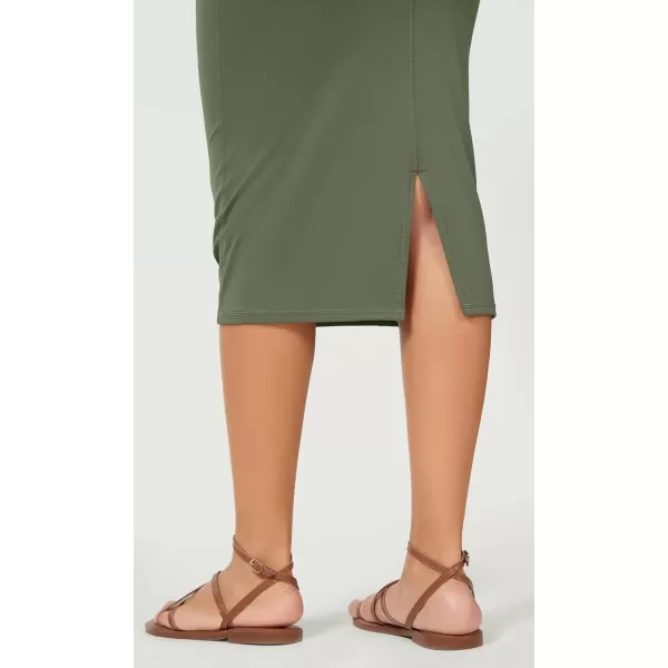ODODOS Womens Cloud Feeling Midi Skirt High Waist Back Slit Bodycon SlimFit Pencil SkirtsDark Olive