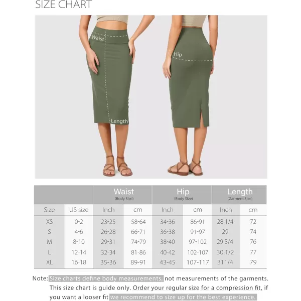 ODODOS Womens Cloud Feeling Midi Skirt High Waist Back Slit Bodycon SlimFit Pencil SkirtsDark Olive