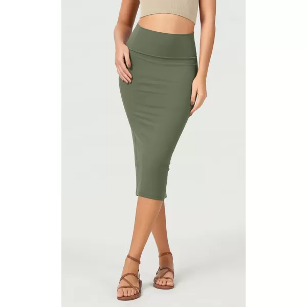 ODODOS Womens Cloud Feeling Midi Skirt High Waist Back Slit Bodycon SlimFit Pencil SkirtsDark Olive