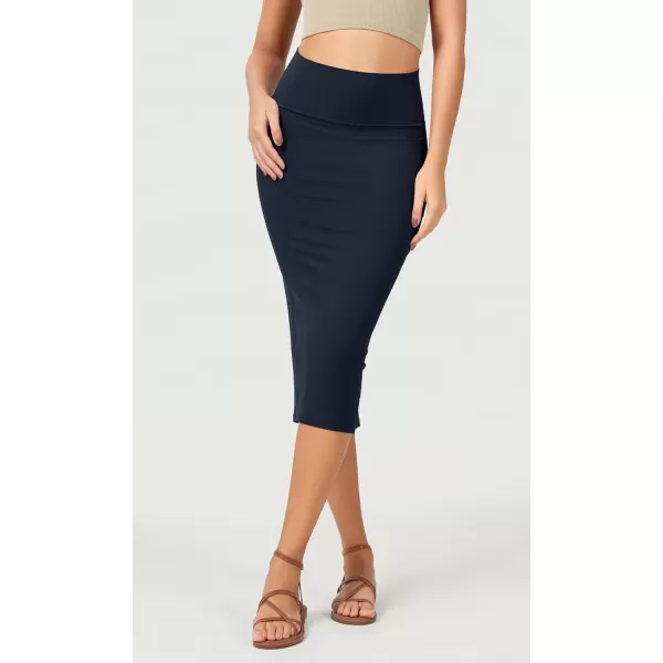 ODODOS Womens Cloud Feeling Midi Skirt High Waist Back Slit Bodycon SlimFit Pencil SkirtsDeep Navy