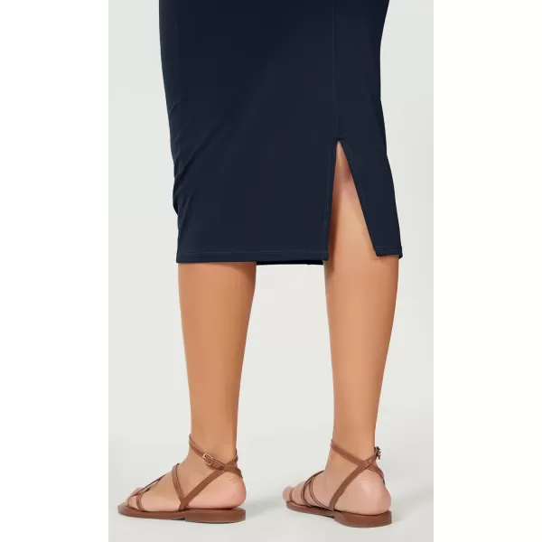 ODODOS Womens Cloud Feeling Midi Skirt High Waist Back Slit Bodycon SlimFit Pencil SkirtsDeep Navy