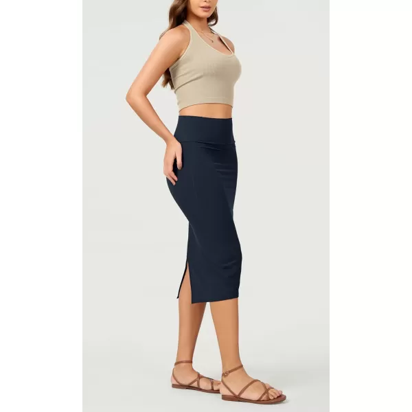 ODODOS Womens Cloud Feeling Midi Skirt High Waist Back Slit Bodycon SlimFit Pencil SkirtsDeep Navy