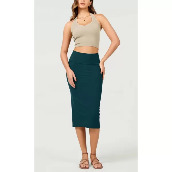 ODODOS Womens Cloud Feeling Midi Skirt High Waist Back Slit Bodycon SlimFit Pencil SkirtsForest Teal