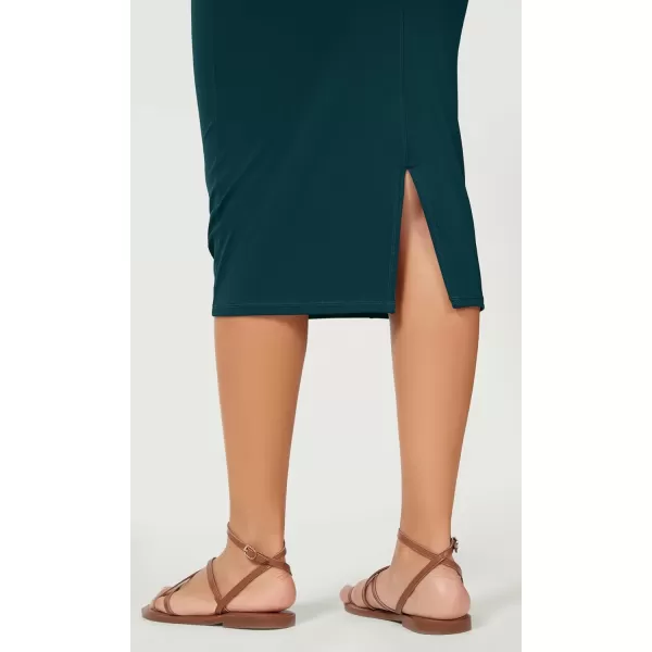 ODODOS Womens Cloud Feeling Midi Skirt High Waist Back Slit Bodycon SlimFit Pencil SkirtsForest Teal
