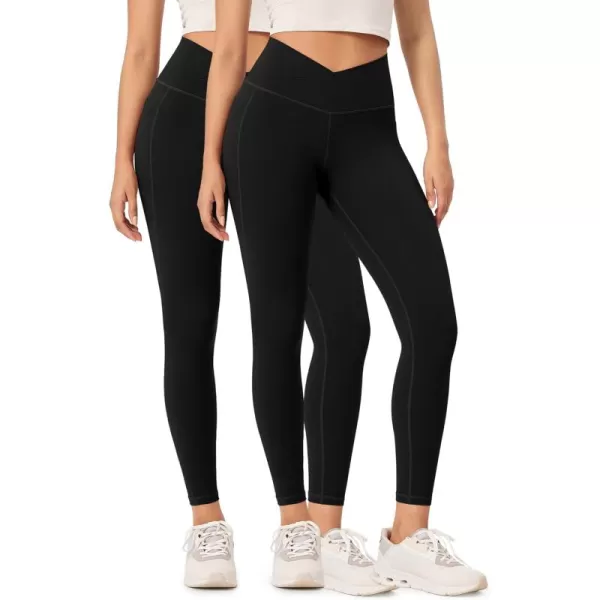 ODODOS 2 Pack Buttery Soft Cross Waist Leggings with Pockets for Women ODCLOUD 25quot  28quot Crossover Lounge Yoga PantsBlackblack