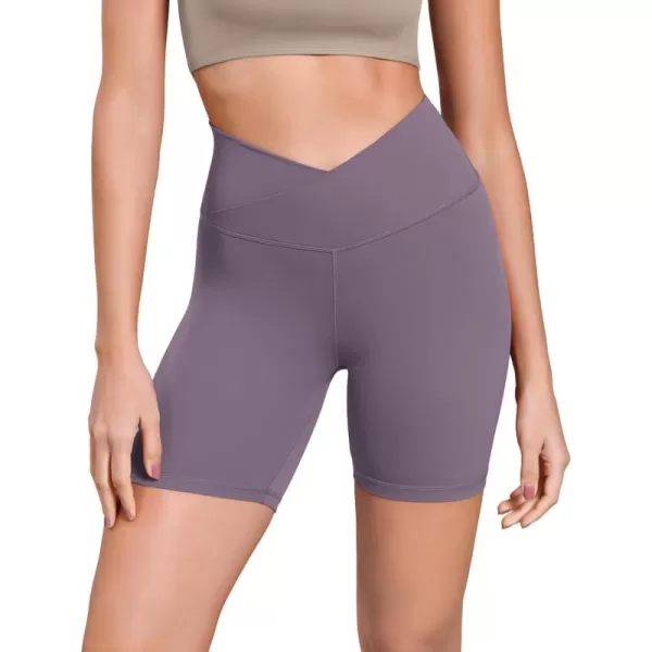 ODODOS Cloud Feeling Cross Waist Yoga Shorts for Women 6quot Crossover High Waist Lounge Biker ShortsAsh Violet