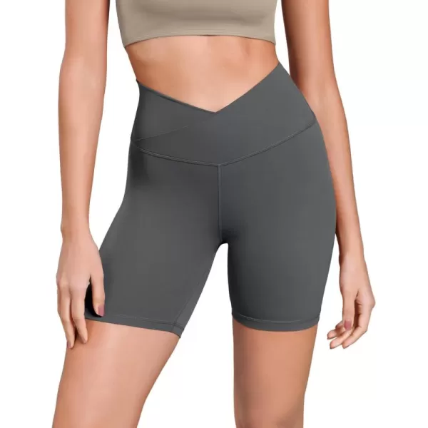 ODODOS Cloud Feeling Cross Waist Yoga Shorts for Women 6quot Crossover High Waist Lounge Biker ShortsCharcoal