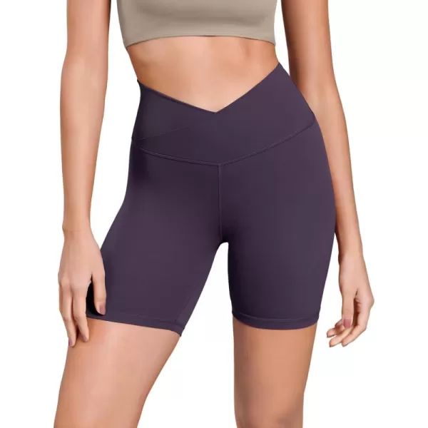 ODODOS Cloud Feeling Cross Waist Yoga Shorts for Women 6quot Crossover High Waist Lounge Biker ShortsDark Purple