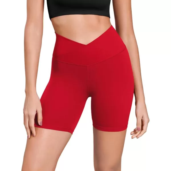 ODODOS Cloud Feeling Cross Waist Yoga Shorts for Women 6quot Crossover High Waist Lounge Biker ShortsRed