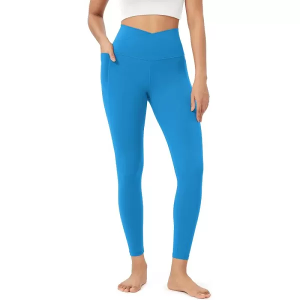ODODOS Cloud Feeling Crossover 78 Leggings with Pockets for Women 25quot  28quot V High Wasit Lounge Yoga PantsAzure