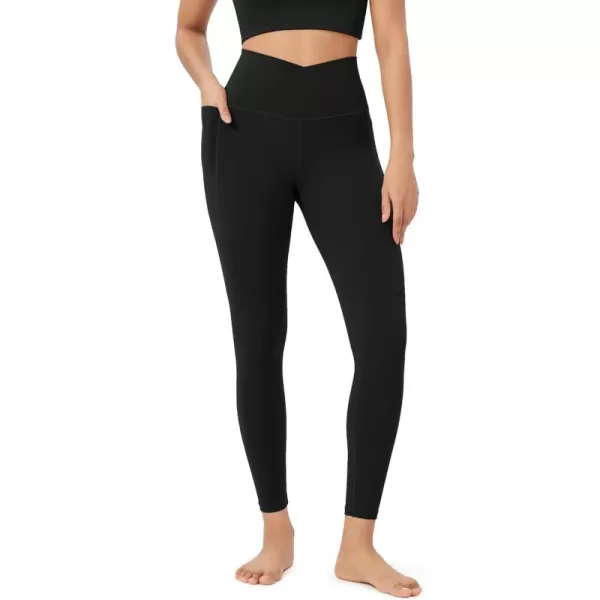 ODODOS Cloud Feeling Crossover 78 Leggings with Pockets for Women 25quot  28quot V High Wasit Lounge Yoga PantsBlack