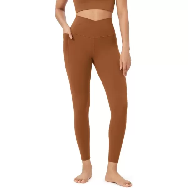 ODODOS Cloud Feeling Crossover 78 Leggings with Pockets for Women 25quot  28quot V High Wasit Lounge Yoga PantsCaramel