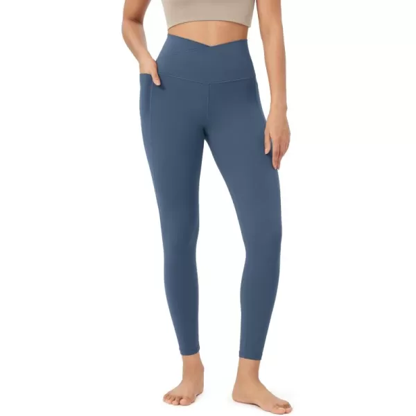 ODODOS Cloud Feeling Crossover 78 Leggings with Pockets for Women 25quot  28quot V High Wasit Lounge Yoga PantsInk Blue