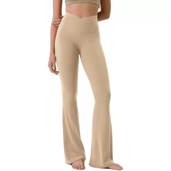 ODODOS Cloud Feeling Crossover High Waist Flared Pants for Women Bootcut Yoga Pants with Back Pocket3032quot InseamBeige