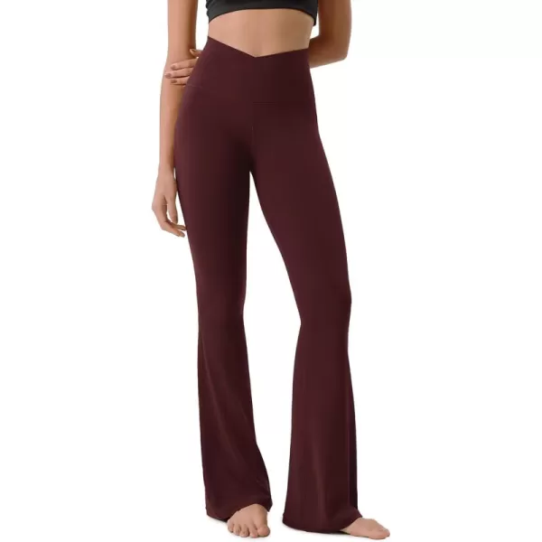 ODODOS Cloud Feeling Crossover High Waist Flared Pants for Women Bootcut Yoga Pants with Back Pocket3032quot InseamBurgundy
