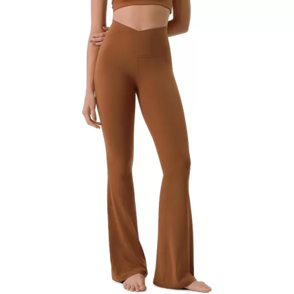ODODOS Cloud Feeling Crossover High Waist Flared Pants for Women Bootcut Yoga Pants with Back Pocket3032quot InseamCaramel