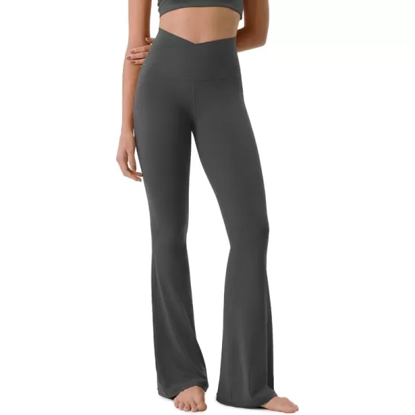 ODODOS Cloud Feeling Crossover High Waist Flared Pants for Women Bootcut Yoga Pants with Back Pocket3032quot InseamCharcoal