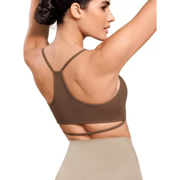 ODODOS Cloud Feeling Halter Sports Bra for Women Padding Cut Out Racerback Yoga Tank TopBrunette