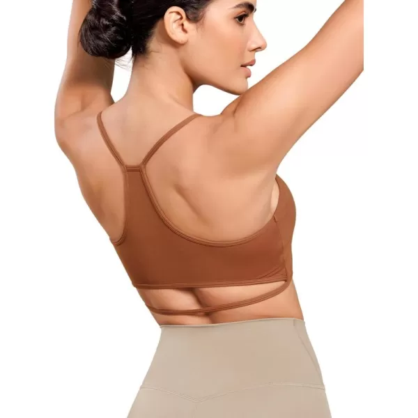 ODODOS Cloud Feeling Halter Sports Bra for Women Padding Cut Out Racerback Yoga Tank TopCaramel