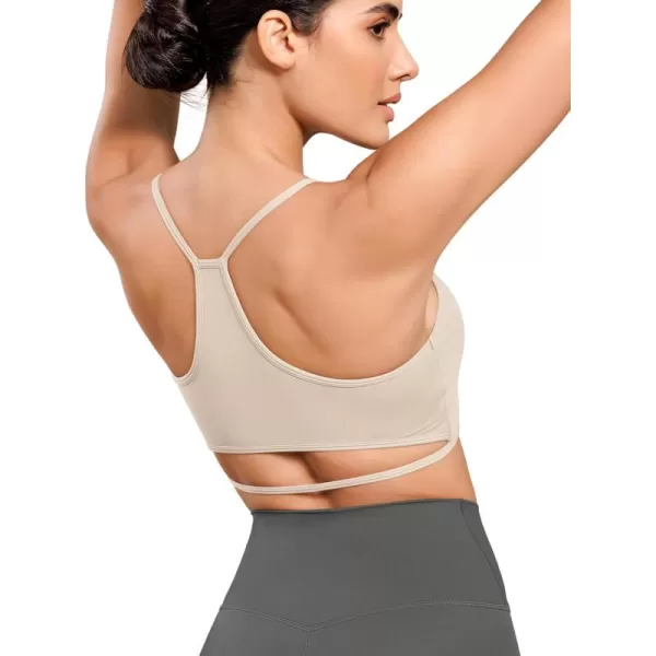 ODODOS Cloud Feeling Halter Sports Bra for Women Padding Cut Out Racerback Yoga Tank TopOat Milk