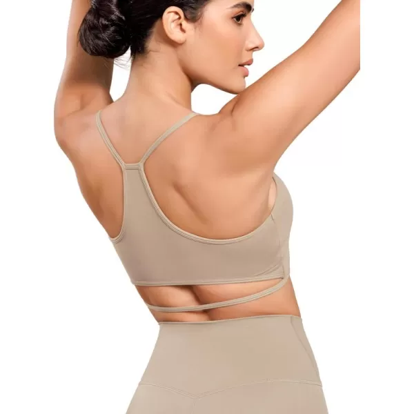 ODODOS Cloud Feeling Halter Sports Bra for Women Padding Cut Out Racerback Yoga Tank TopShaker Beige
