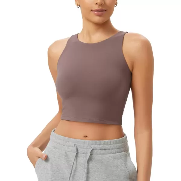 ODODOS Cloud Feeling High Neck Crop Tank for Women Double Layer Sleeveless Casual Yoga Cropped TopsPurple Taupe