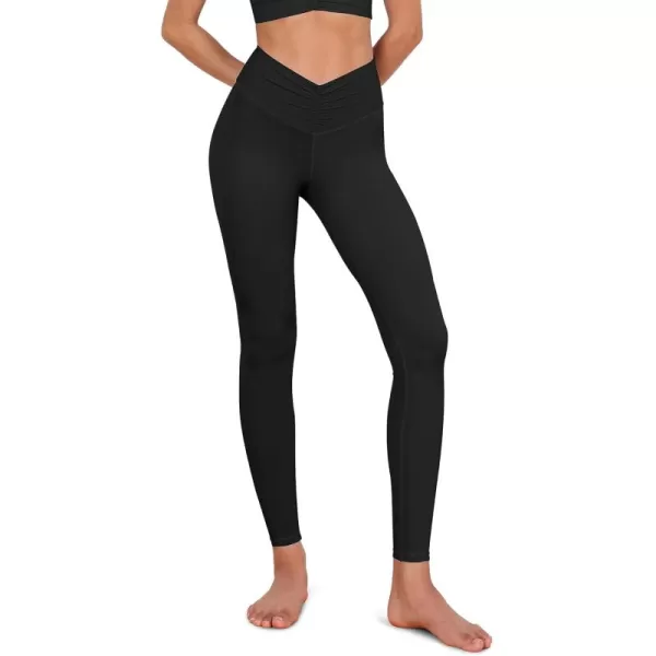 ODODOS Cloud Feeling Ruched Yoga Leggings for Women 25quot  28quot High Waist Crossover Yoga PantsBlack