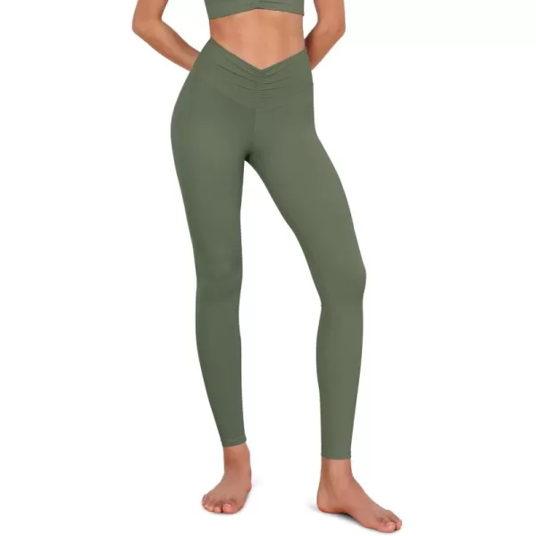 ODODOS Cloud Feeling Ruched Yoga Leggings for Women 25quot  28quot High Waist Crossover Yoga PantsDark Olive