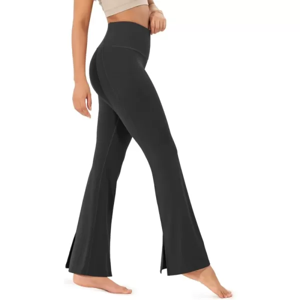 ODODOS Cloud Feeling SplitHem Flared Pants for Women 29quot 31quot High Waisted Lounge Bootcut Yoga PantsOnyx Black Grey