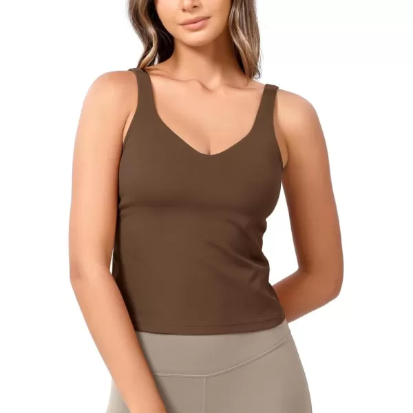 ODODOS Cloud Feeling Tank Bra for Women U Back Wirefree Longline Sports Bra Yoga Crop TopBrunette