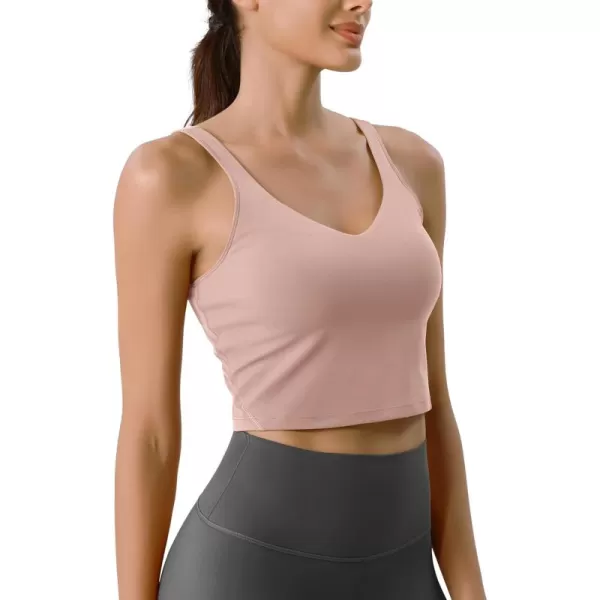 ODODOS Cloud Feeling Tank Bra for Women U Back Wirefree Longline Sports Bra Yoga Crop TopDusty Pink