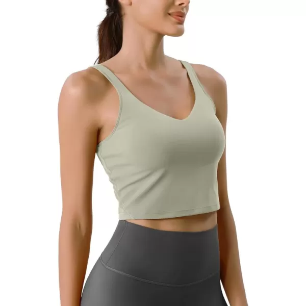 ODODOS Cloud Feeling Tank Bra for Women U Back Wirefree Longline Sports Bra Yoga Crop TopLime Stone