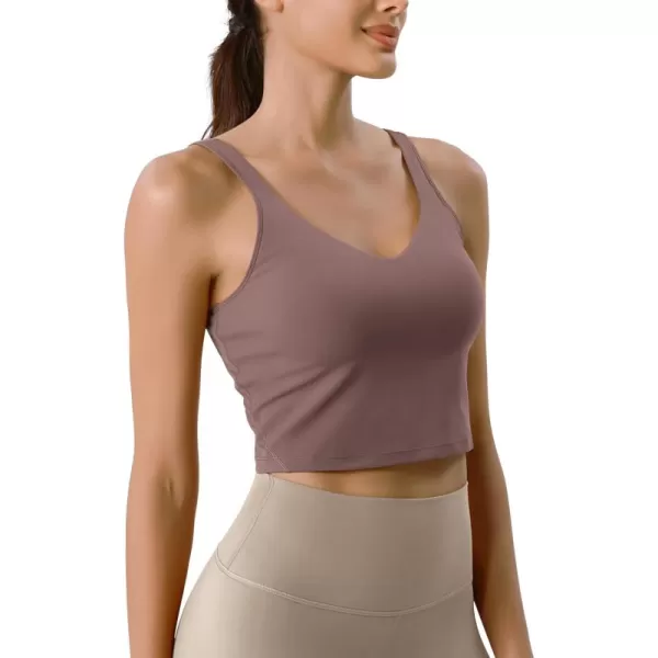 ODODOS Cloud Feeling Tank Bra for Women U Back Wirefree Longline Sports Bra Yoga Crop TopPurple Taupe
