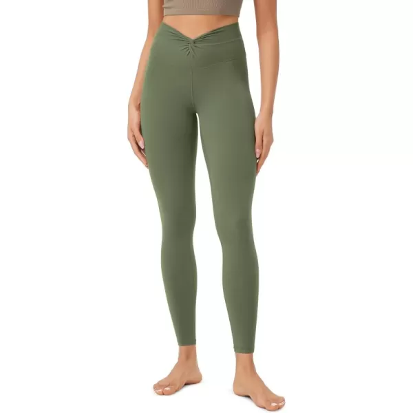 ODODOS Cloud Feeling Twist Yoga Leggings for Women 25quot  28quot High Waist Crossover Yoga PantsDark Olive