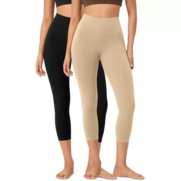 ODODOS ODCLOUD 2Pack Buttery Soft Lounge Yoga Leggings for Women 23quot  25quot 28quot High Waist Yoga PantsBlackbeige