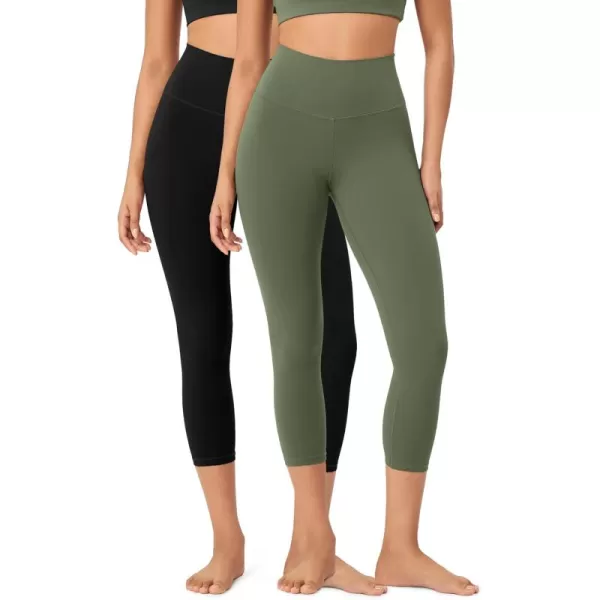 ODODOS ODCLOUD 2Pack Buttery Soft Lounge Yoga Leggings for Women 23quot  25quot 28quot High Waist Yoga PantsBlackdark Olive